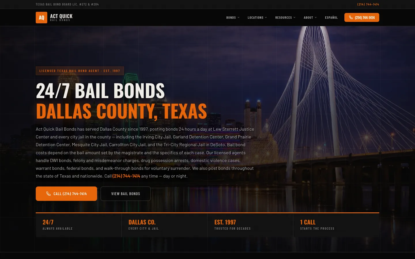 ACT Quick Bail Bonds website screenshot