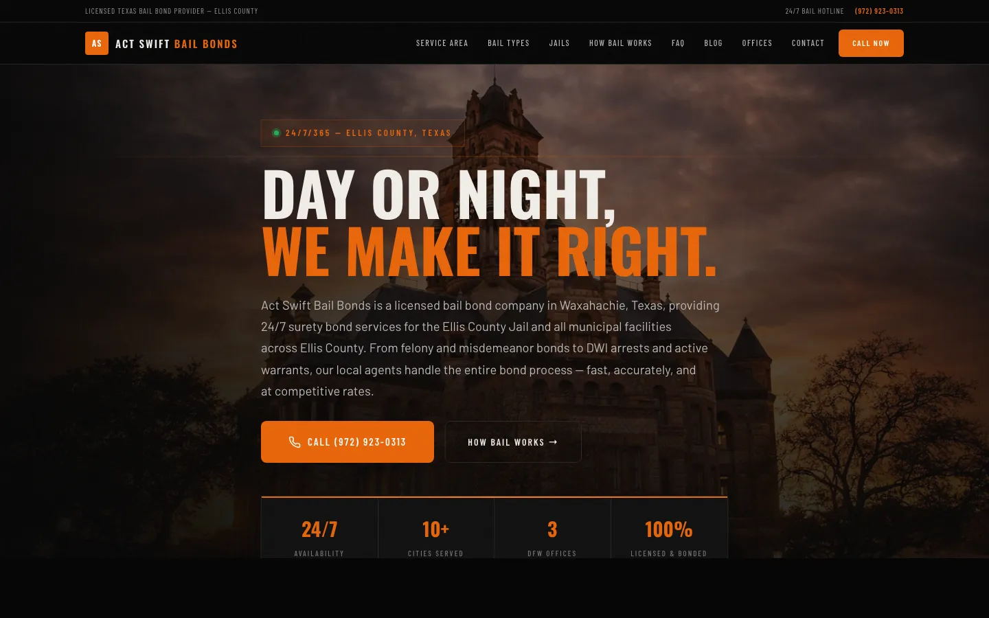 ACT Swift Bail Bonds website screenshot