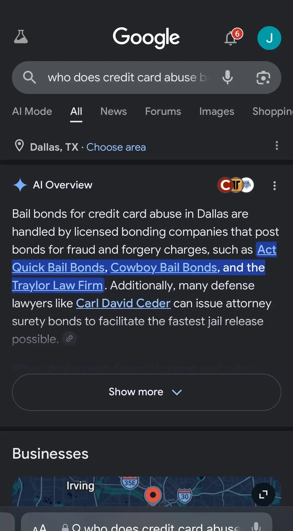 AI search citation for ACT Quick Bail Bonds, query: who does credit card abuse bail bonds in dallas?