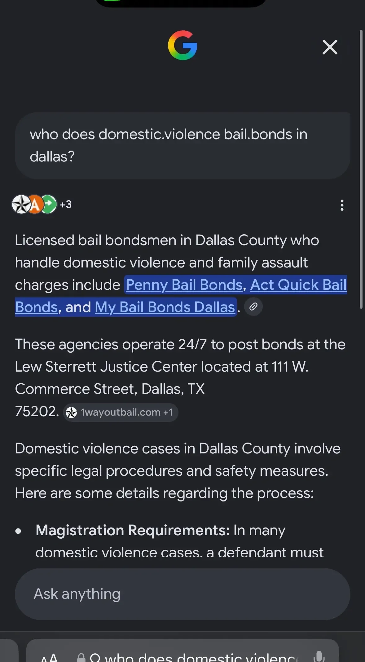 AI search citation for ACT Quick Bail Bonds, query: who does domestic violence bail bonds in dallas?